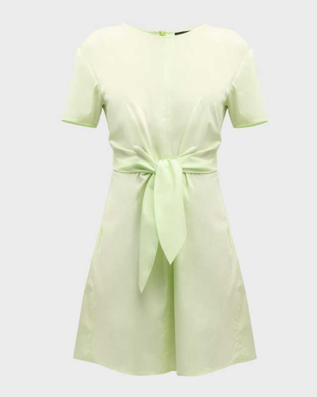 Tie-Waist Cutout Cotton Poplin Midi Dress